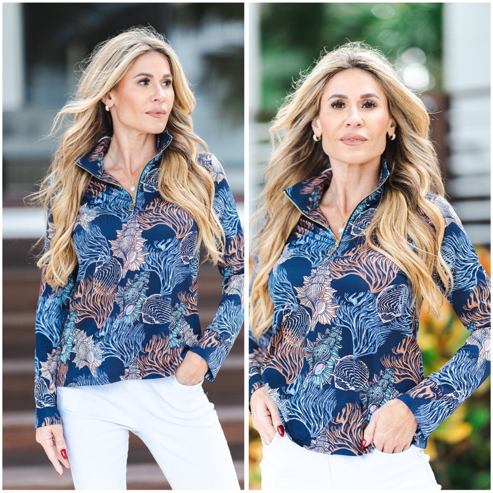 Jean-Pierre Klifa Paris Long Sleeve Golf Top in Coral Sea Life Print